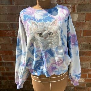 Paul & Joe Sister Cat Print Tie-Dye Sweatshirt Size 2 RARE
